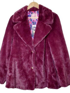 Guess Women's Plush Plum Faux Fur Coat, Size L